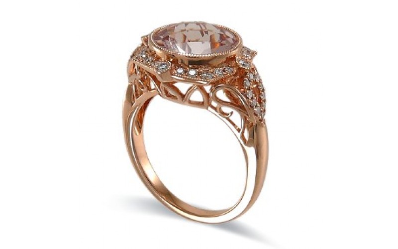 14K Rose Gold MorganiteWith Diamond Ring