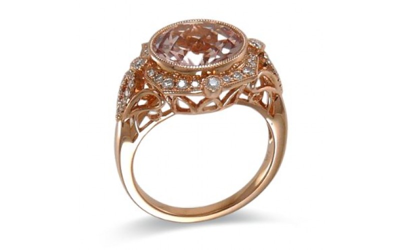 14K Rose Gold MorganiteWith Diamond Ring