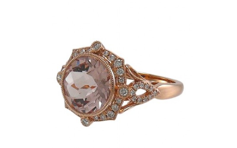 14K Rose Gold MorganiteWith Diamond Ring