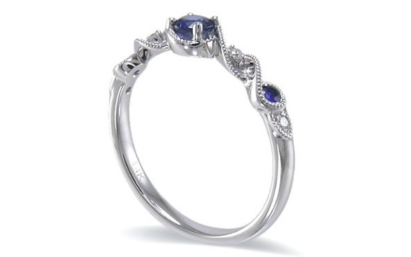 14K White Gold Sapphire With Diamond Ring