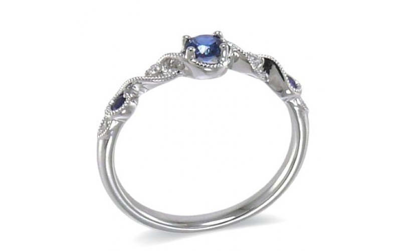 14K White Gold Sapphire With Diamond Ring
