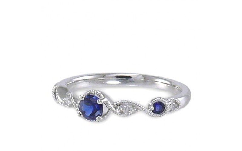 14K White Gold Sapphire With Diamond Ring