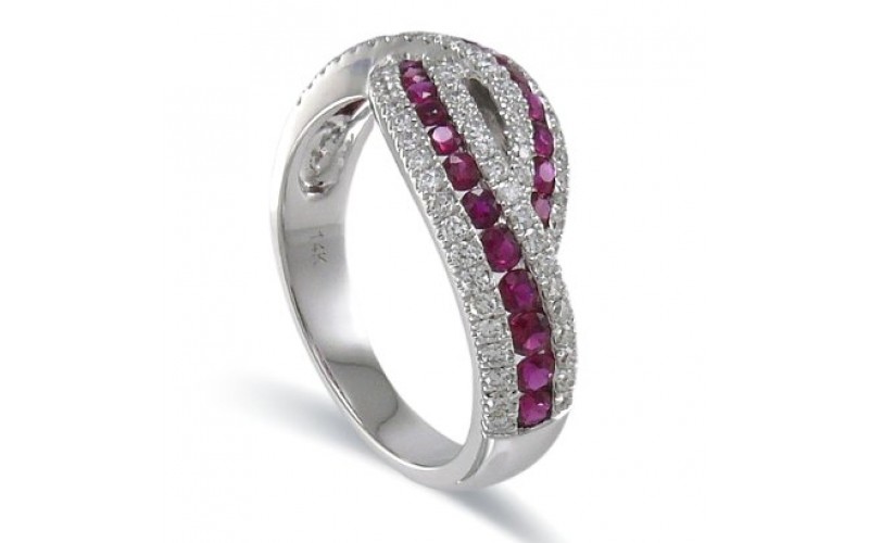 14K White Gold RubelliteWith Diamond Ring