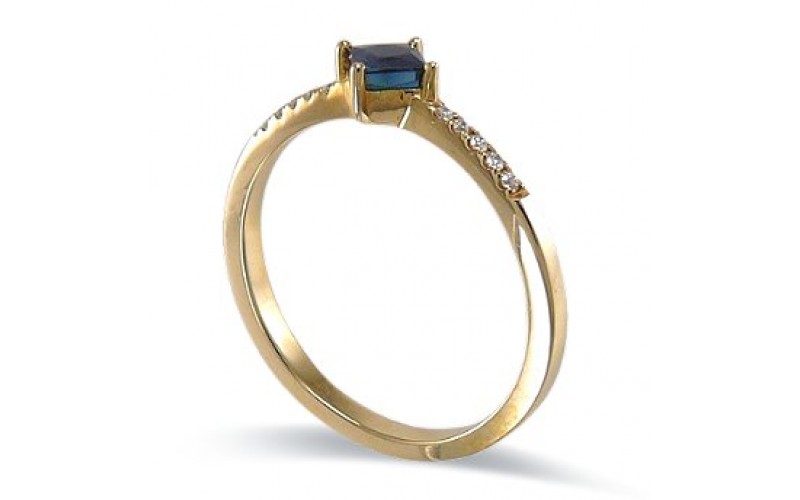 14K Yellow Gold Sapphire With Diamond Ring