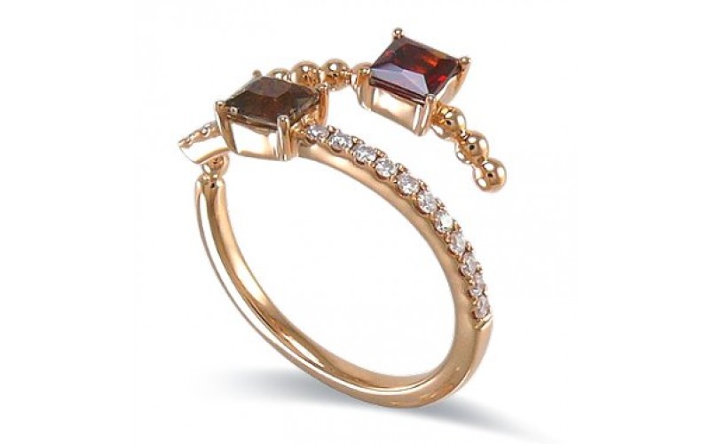 18K Rose Gold Garnet, Quartz With Diamond Ring