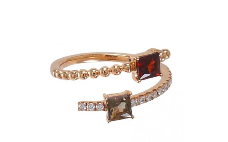 18K Rose Gold Garnet, Quartz With Diamond Ring