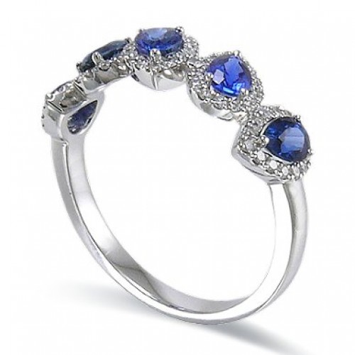 14K White Gold Sapphire With Diamond Ring