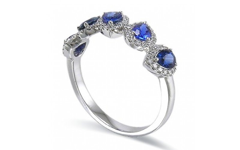 14K White Gold Sapphire With Diamond Ring