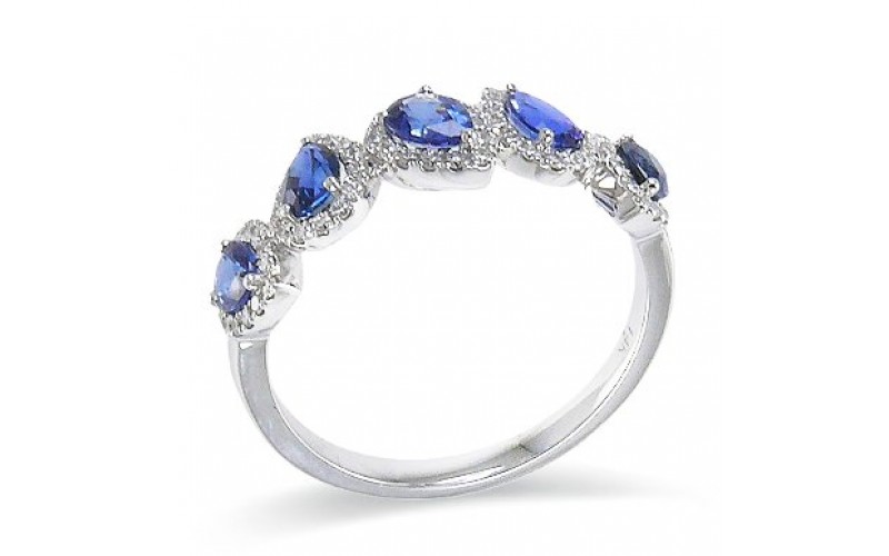14K White Gold Sapphire With Diamond Ring