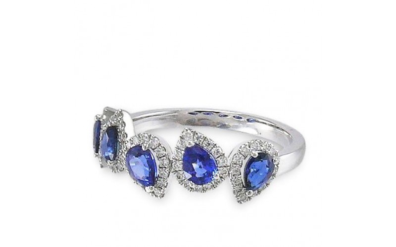 14K White Gold Sapphire With Diamond Ring
