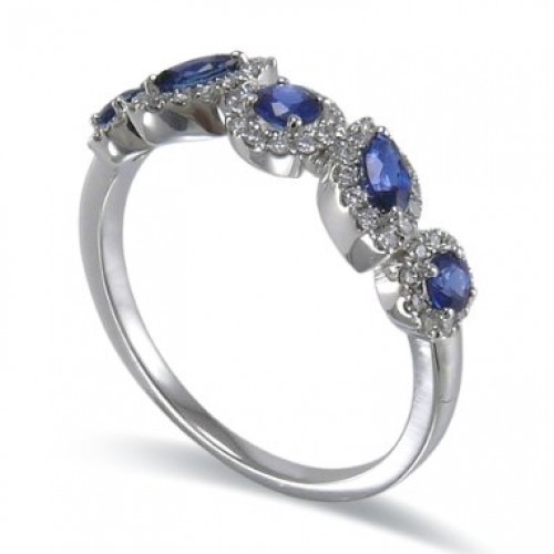 14K White Gold Sapphire With Diamond Ring