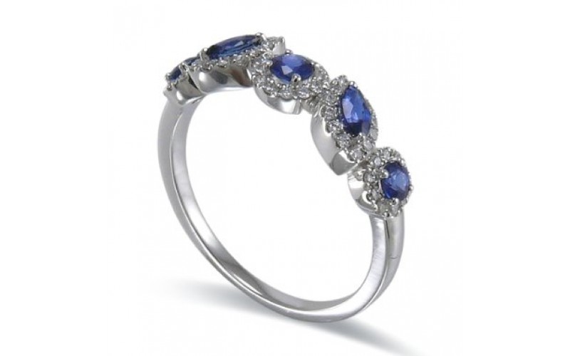 14K White Gold Sapphire With Diamond Ring