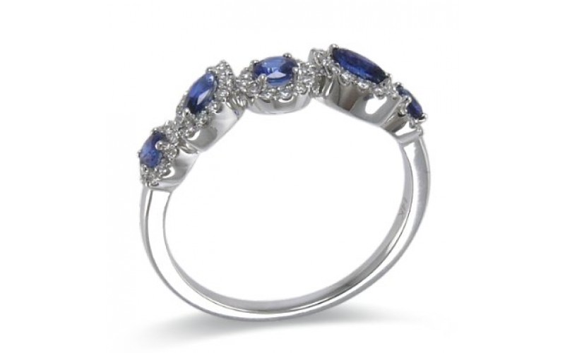 14K White Gold Sapphire With Diamond Ring