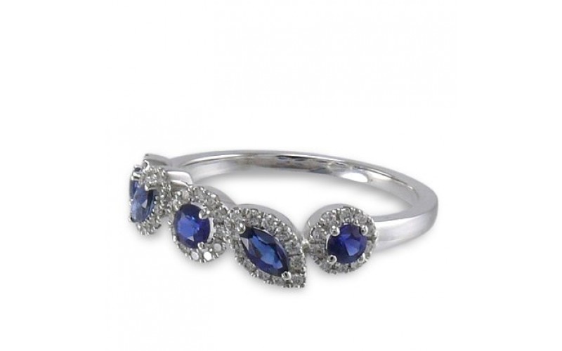 14K White Gold Sapphire With Diamond Ring