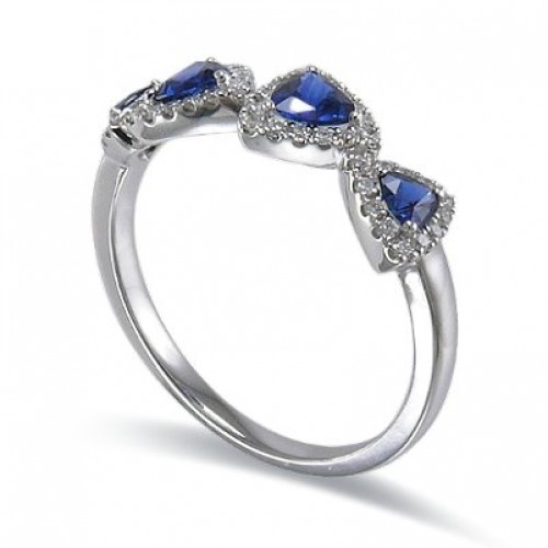 14K White Gold Sapphire With Diamond Ring