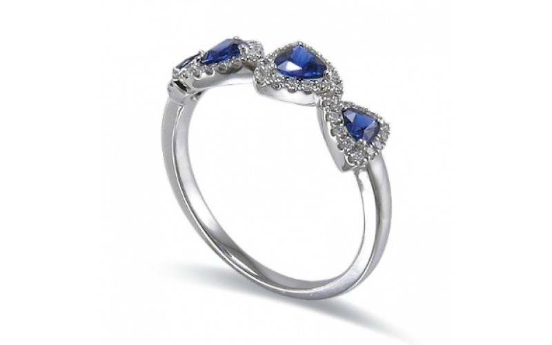 14K White Gold Sapphire With Diamond Ring