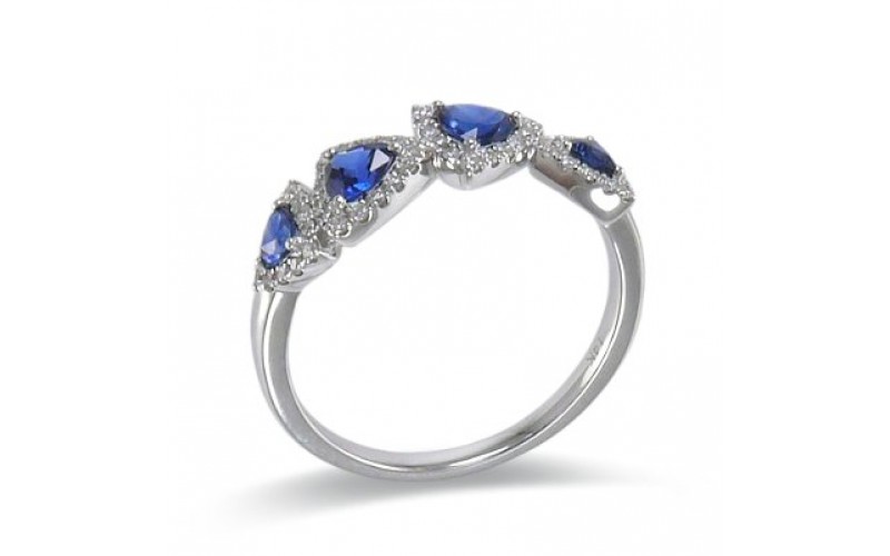 14K White Gold Sapphire With Diamond Ring