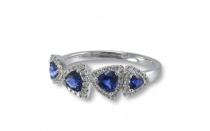 14K White Gold Sapphire With Diamond Ring