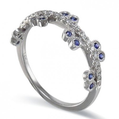 14K White Gold Sapphire With Diamond Ring