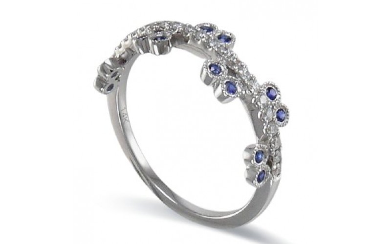 14K White Gold Sapphire With Diamond Ring