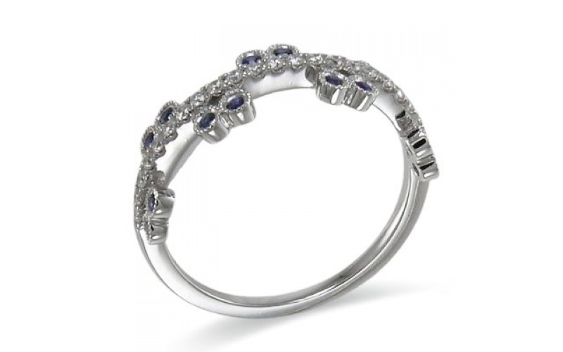 14K White Gold Sapphire With Diamond Ring