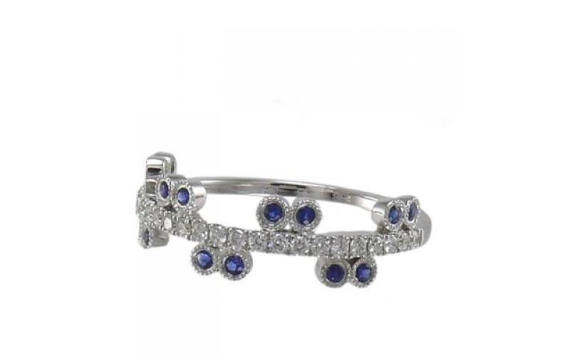14K White Gold Sapphire With Diamond Ring