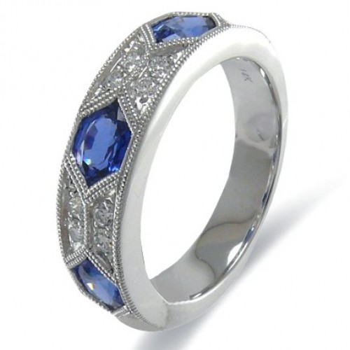 14K White Gold Sapphire With Diamond Ring