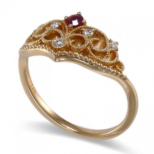 14K Yellow Gold Ruby With Diamond Ring