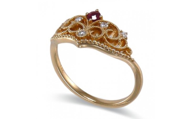 14K Yellow Gold Ruby With Diamond Ring