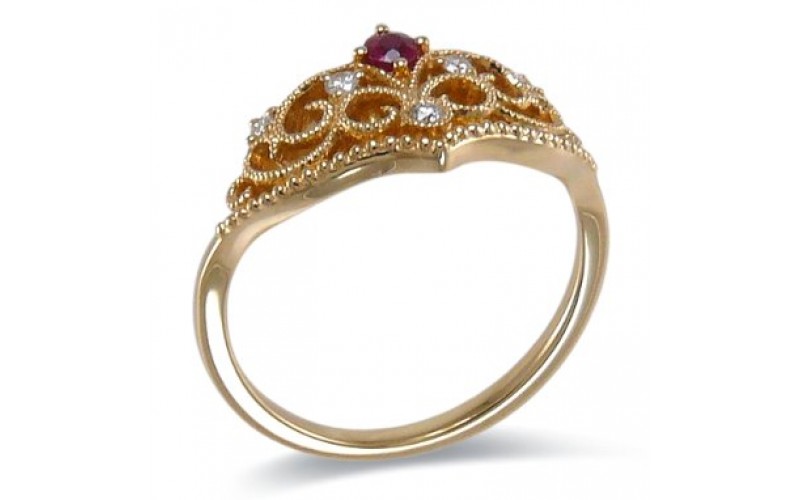 14K Yellow Gold Ruby With Diamond Ring