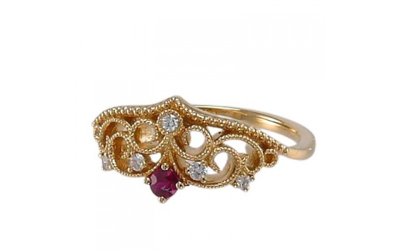 14K Yellow Gold Ruby With Diamond Ring