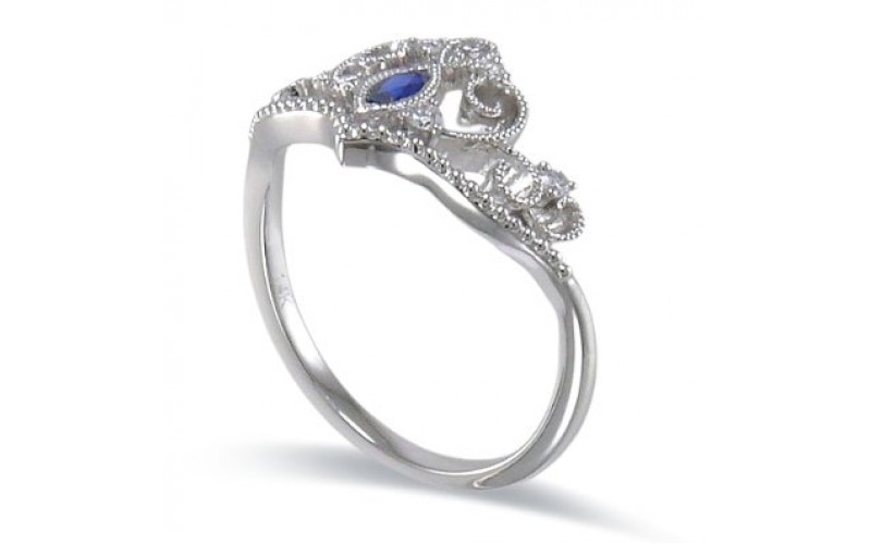 14K White Gold Sapphire With Diamond Ring