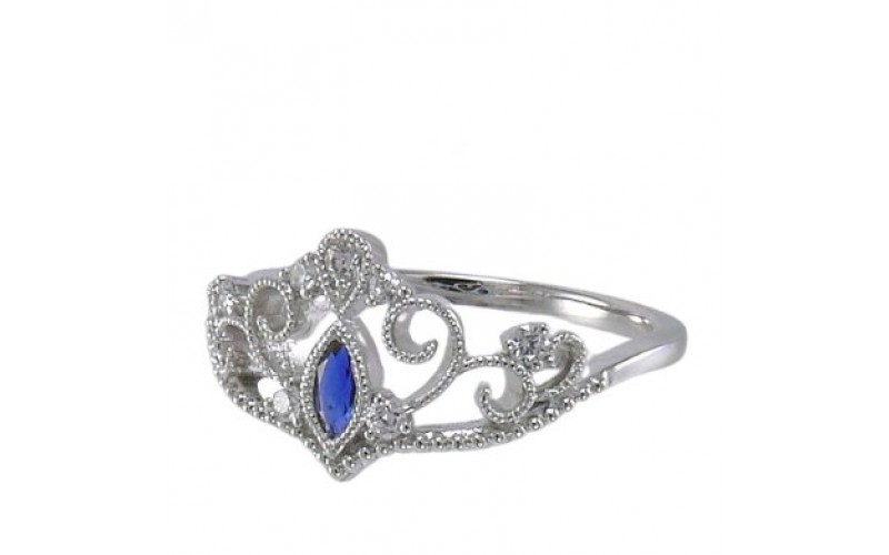 14K White Gold Sapphire With Diamond Ring
