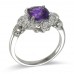 14K White Gold Amethyst With Diamond Ring