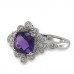 14K White Gold Amethyst With Diamond Ring