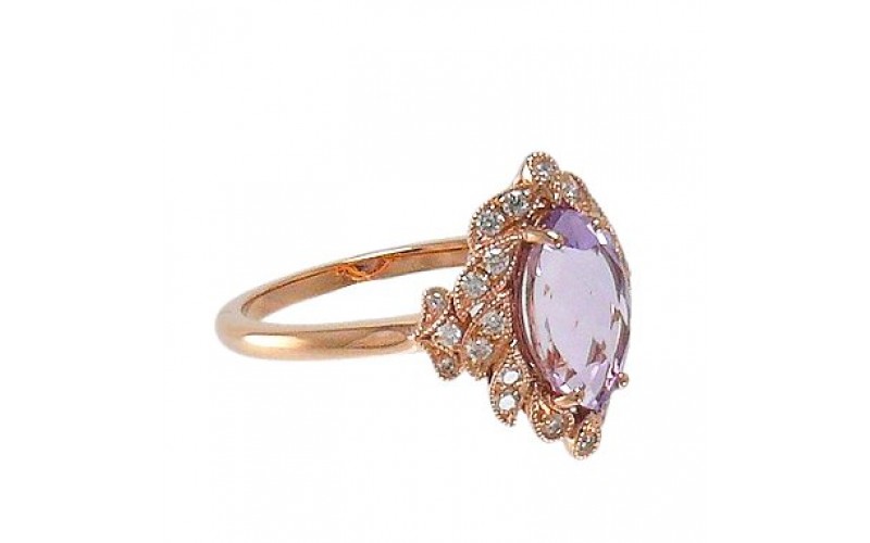 14K Rose Gold Amethyst With Diamond Ring