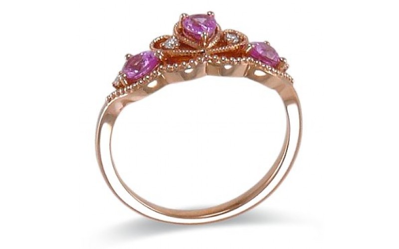 14K Rose Gold Pink Sapphire With Diamond Ring