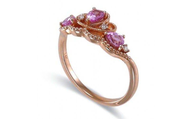 14K Rose Gold Pink Sapphire With Diamond Ring