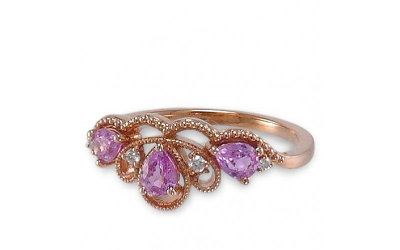 14K Rose Gold Pink Sapphire With Diamond Ring