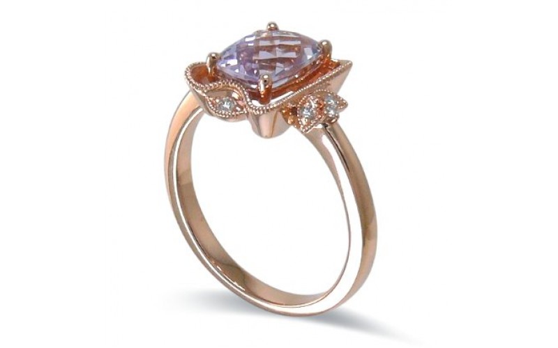 14K Rose Gold Amethyst With Diamond Ring