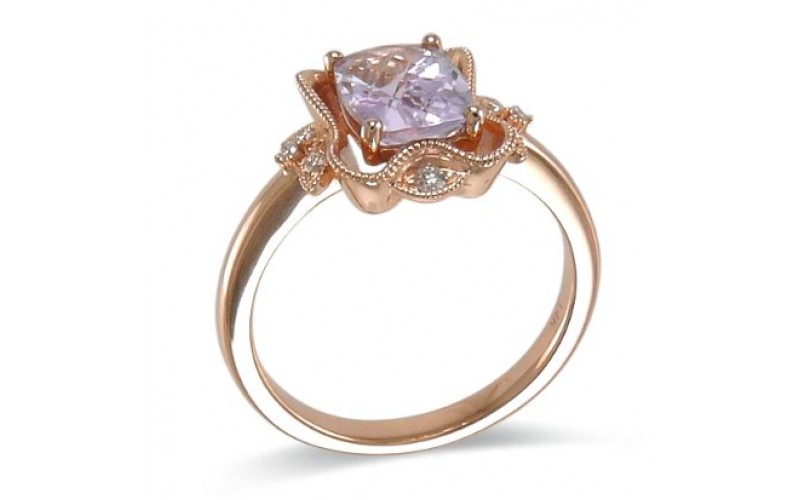 14K Rose Gold Amethyst With Diamond Ring