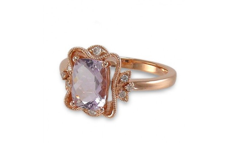 14K Rose Gold Amethyst With Diamond Ring