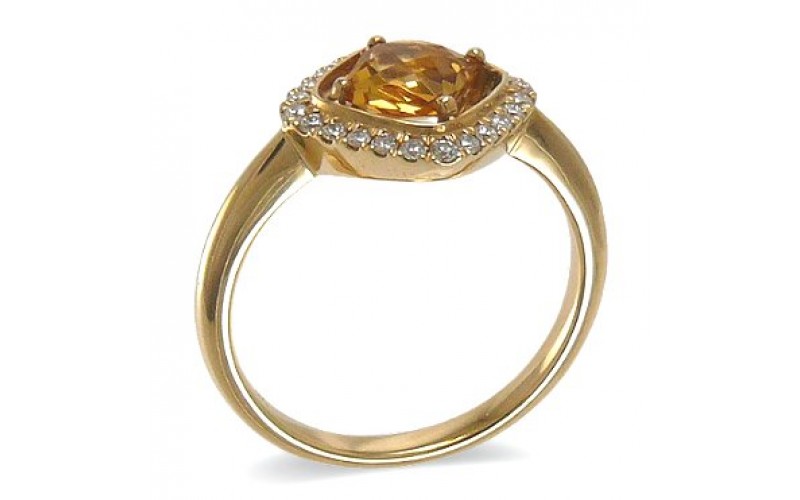14K Yellow Gold Citrine With Diamond Ring