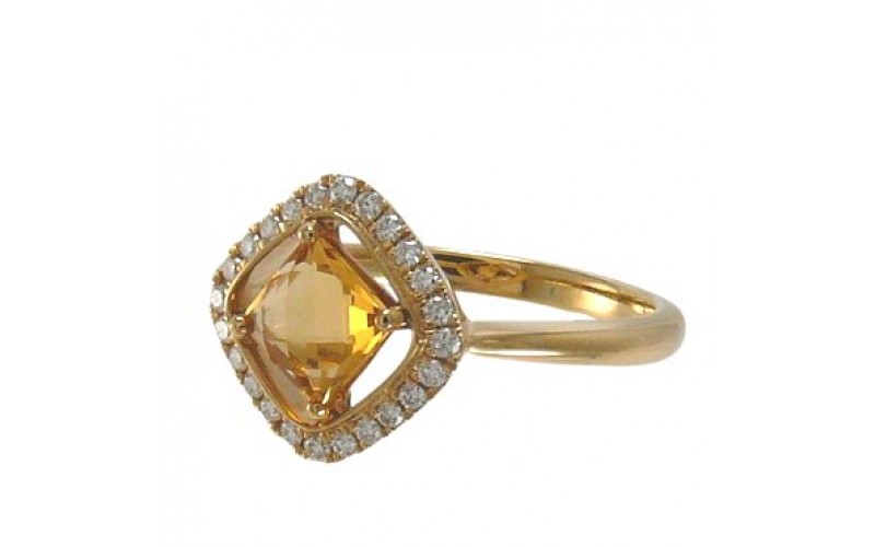 14K Yellow Gold Citrine With Diamond Ring