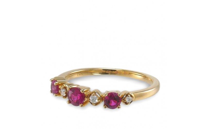14K Yellow Gold Ruby With Diamond Ring