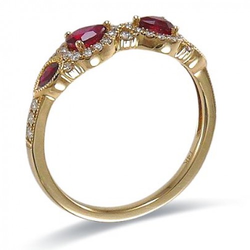 14K Yellow Gold Ruby With Diamond Ring