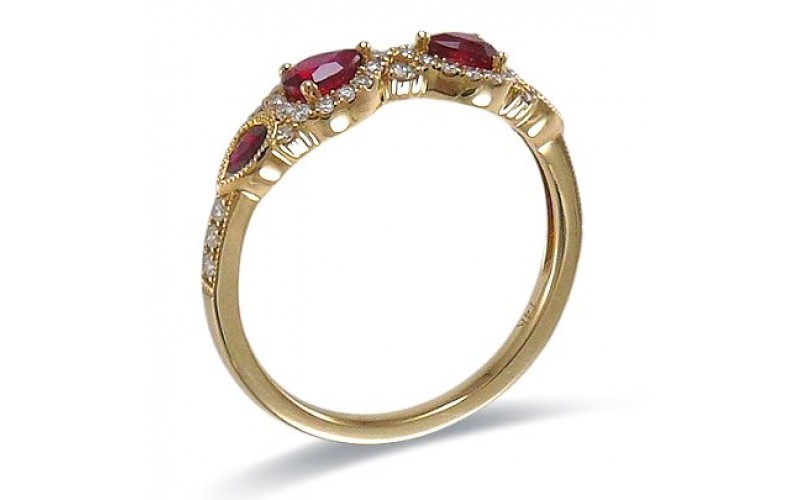 14K Yellow Gold Ruby With Diamond Ring