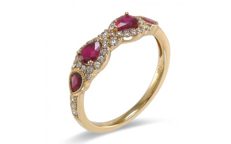 14K Yellow Gold Ruby With Diamond Ring
