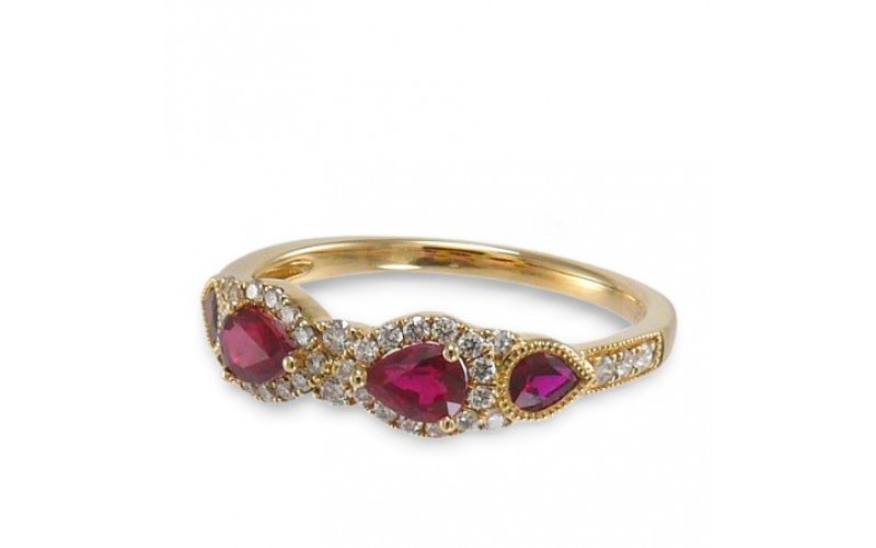 14K Yellow Gold Ruby With Diamond Ring