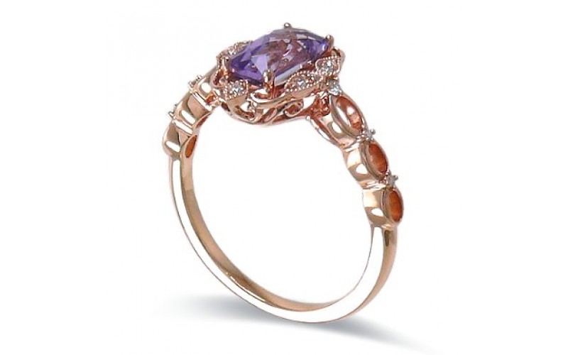 14K Rose Gold Amethyst With Diamond Ring